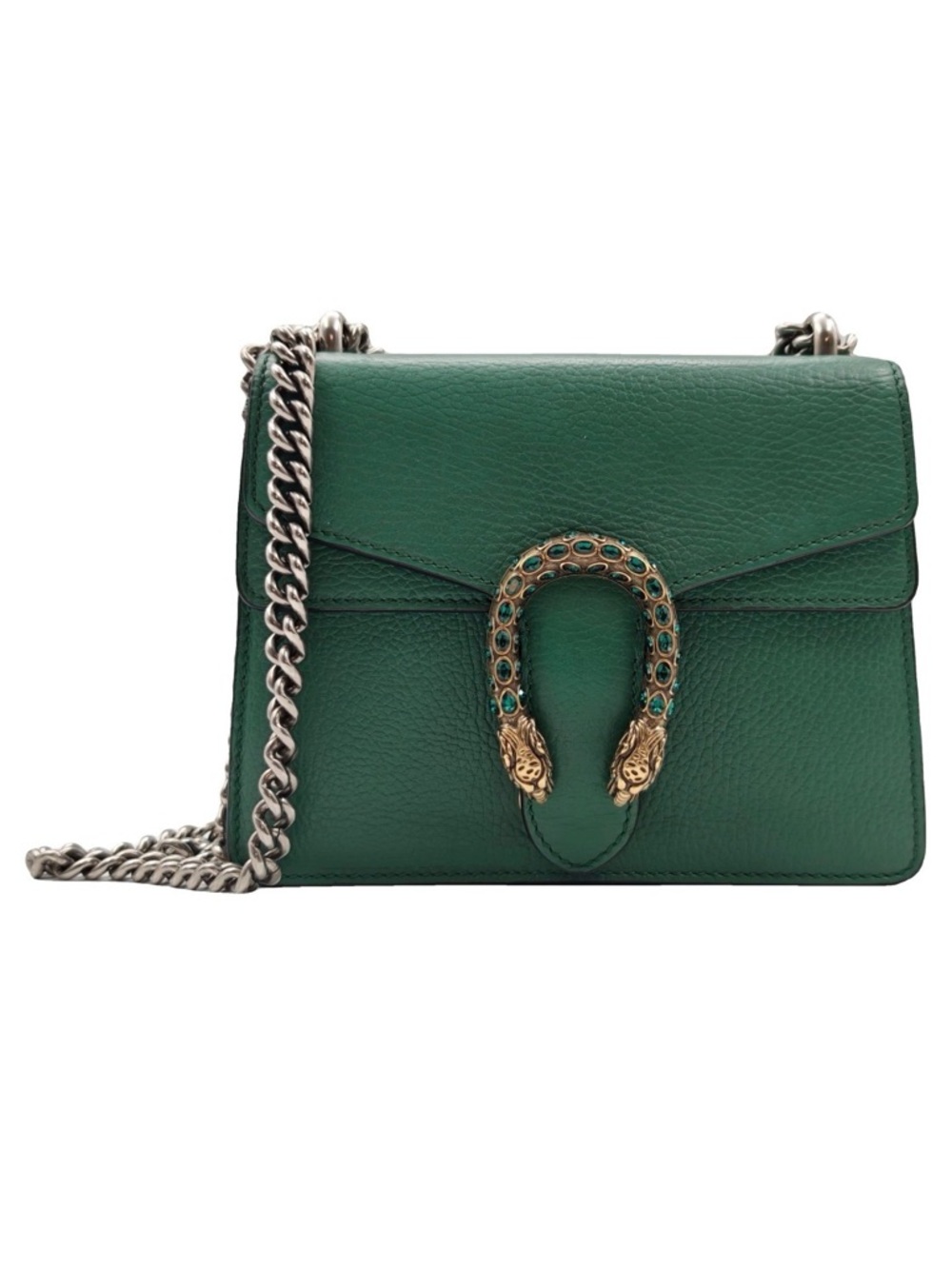Gucci Dionysus Green Leather Chain Shoulder Bag Tiger Head